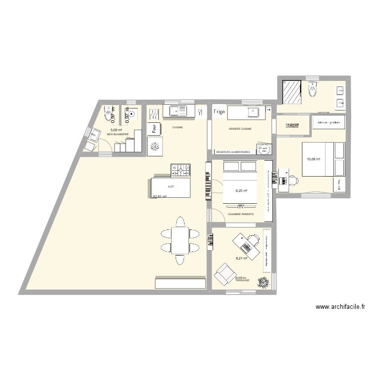NEW BUANDERIE. Plan de 6 pièces et 49 m2