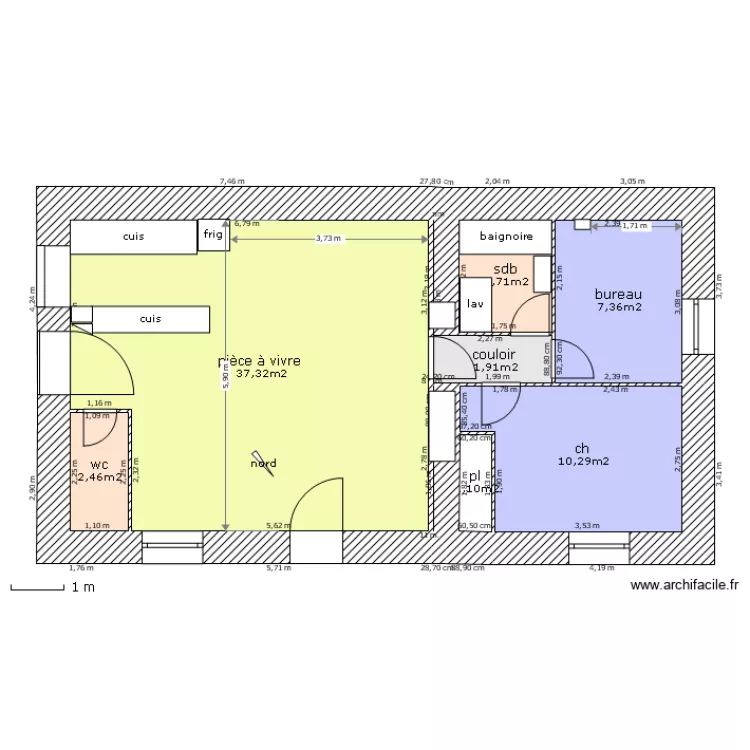 appartement de gajan 65m&sup2;. Plan de 