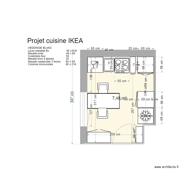 PROJET CUISINE STUDIO IKEA. Plan de 1 pièce et 7 m2