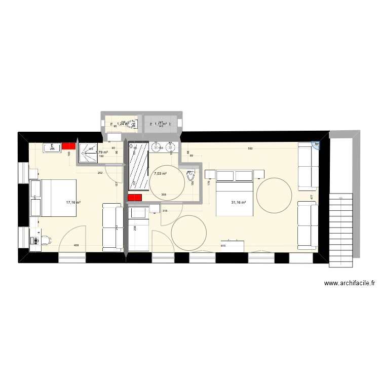 PavillonB_R0. Plan de 6 pièces et 59 m2