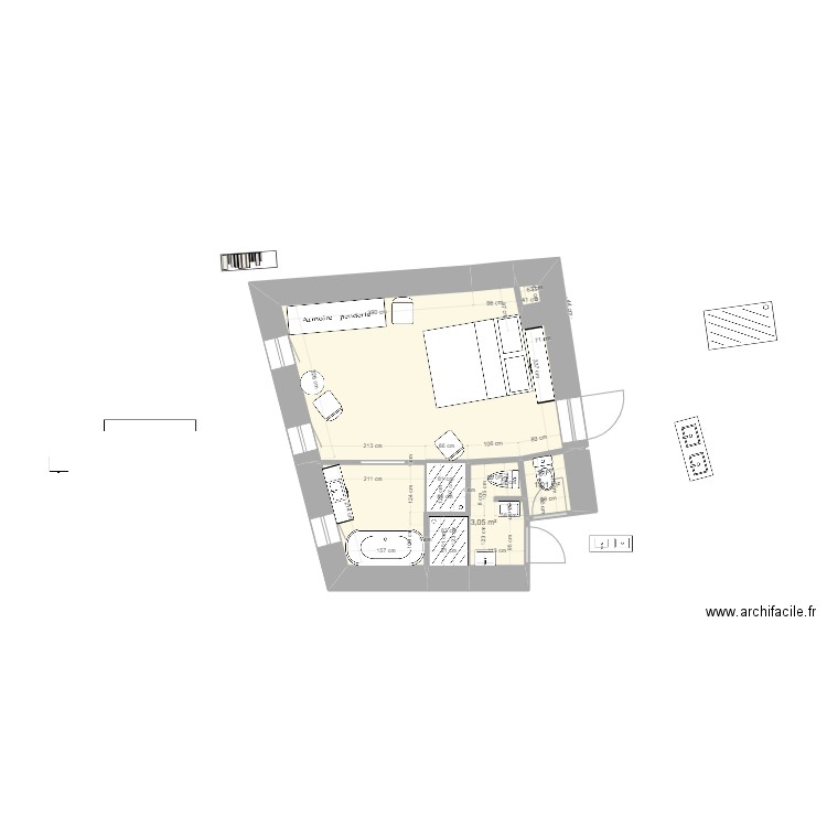 Notre Chambre  sdb 9. Plan de 4 pièces et 25 m2