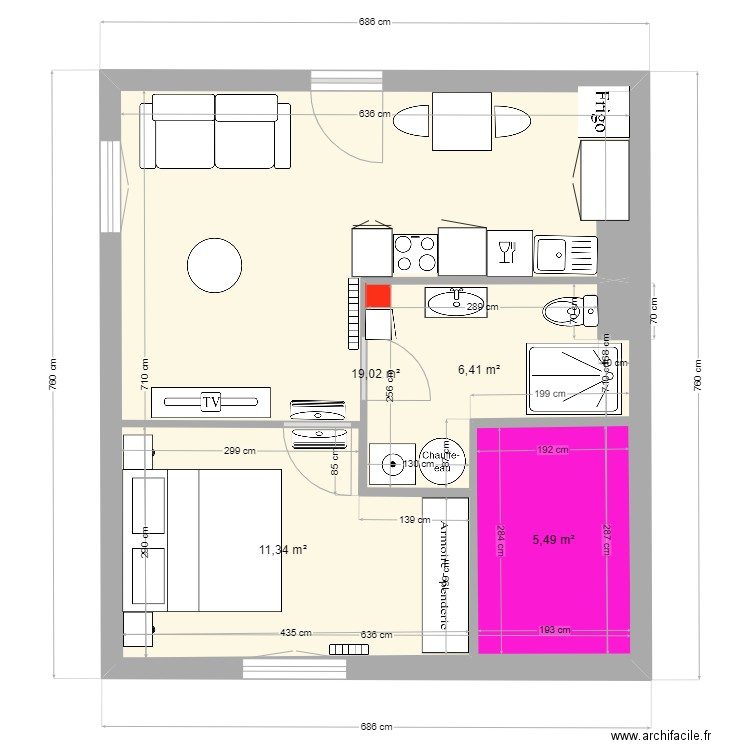 appartement meublé. Plan de 4 pièces et 68 m2