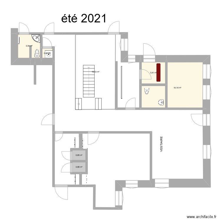 zone centrale RC 2. Plan de 7 pièces et 43 m2