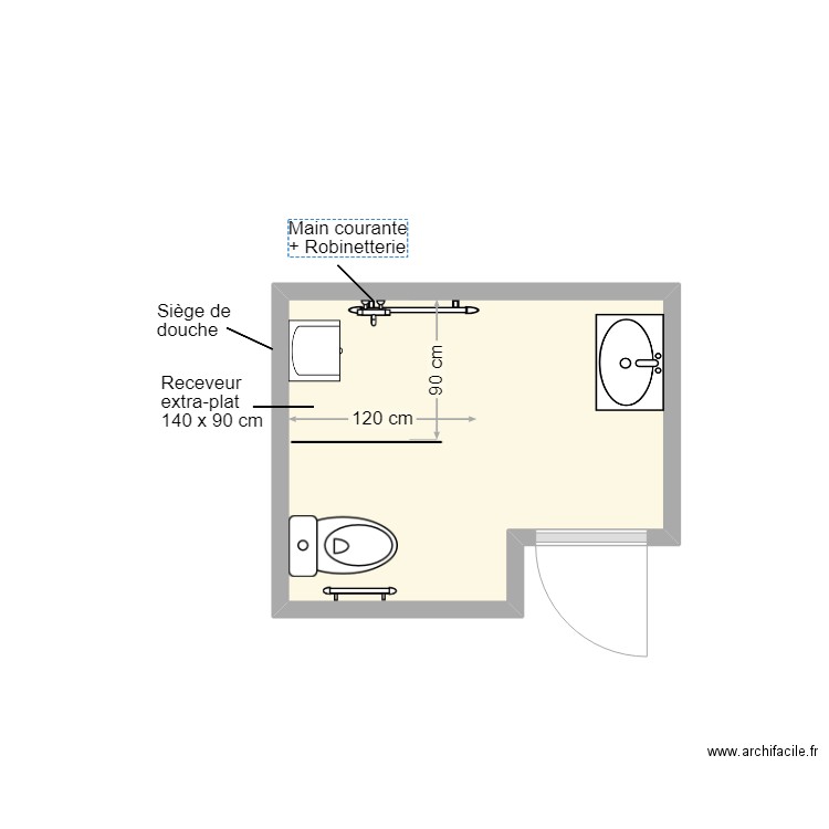 Kroupi SDB projet 2. Plan de 1 pièce et 4 m2