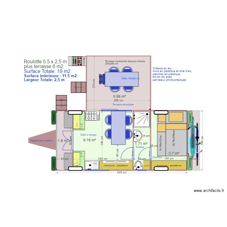 Roulotte 550 cm 4 places F. Plan de 0 pièce et 0 m2