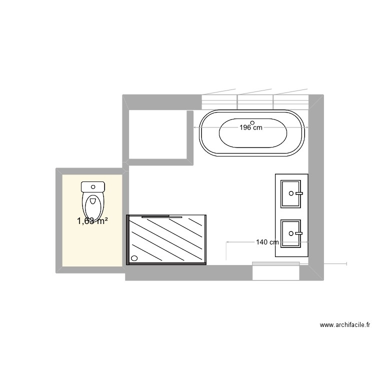 Narinx sdb. 3. Plan de 1 pièce et 2 m2