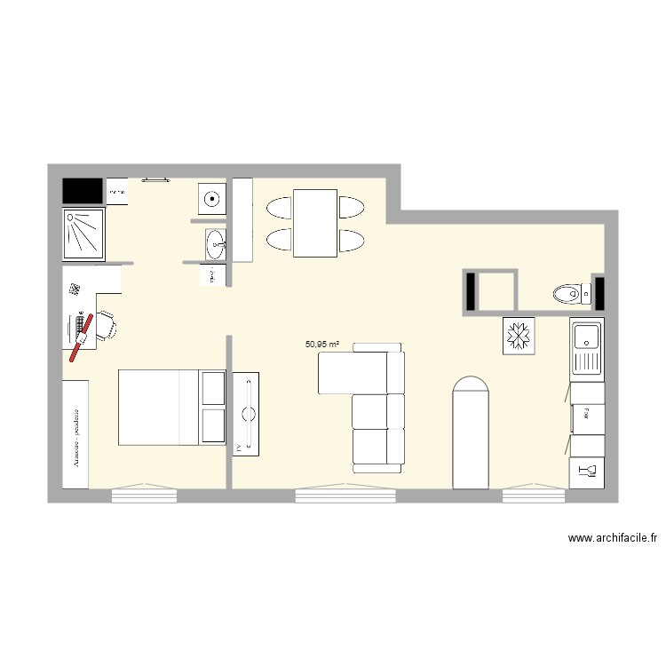 Arpajon. Plan de 5 pièces et 52 m2