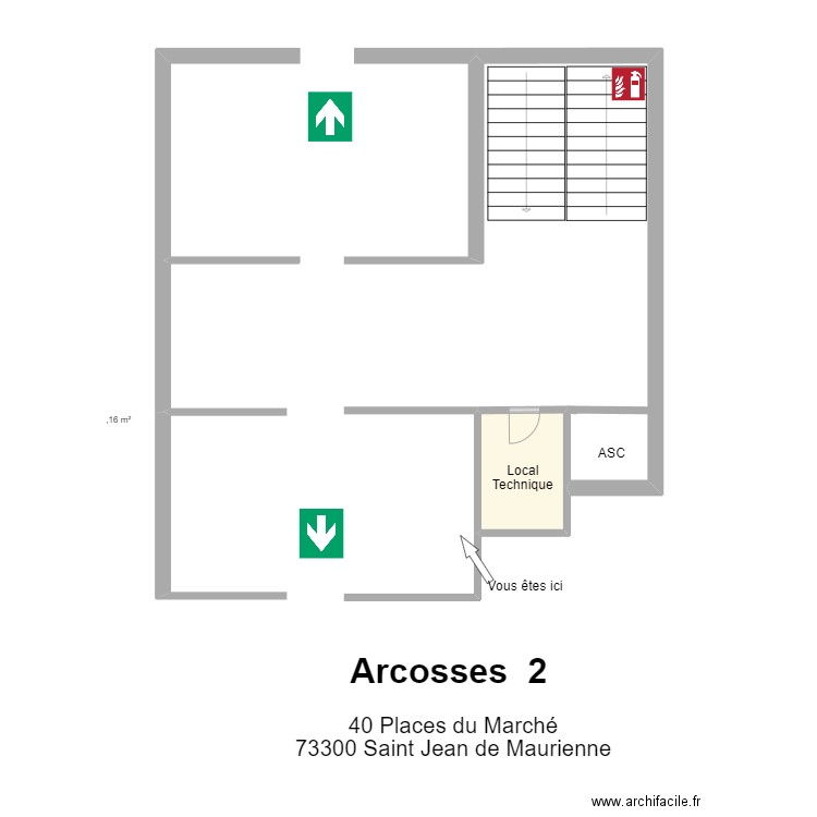 Arcosses 2. Plan de 1 pièce et 3 m2