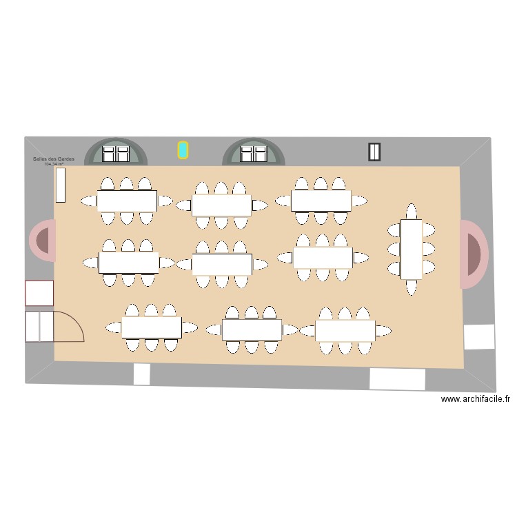 salle des Gardes. Plan de 1 pièce et 104 m2