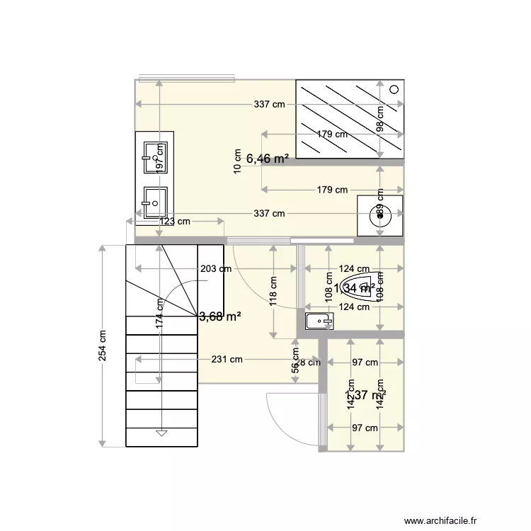 Salle de bain 2 Chantereine. Plan de 