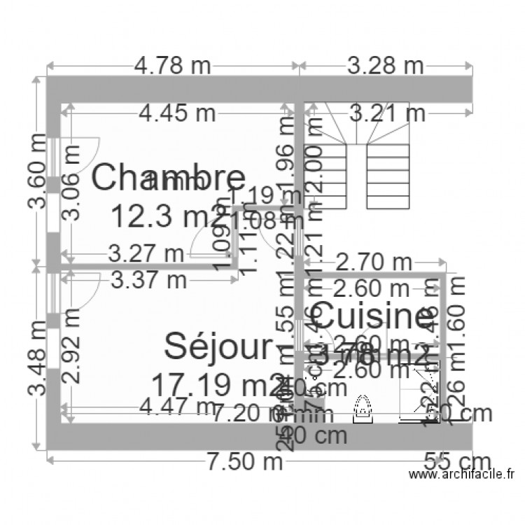 2 pièces 3ème étage sauvegarde. Plan de 0 pièce et 0 m2