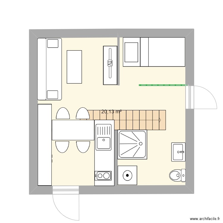 450x450 rdc. Plan de 1 pièce et 20 m2