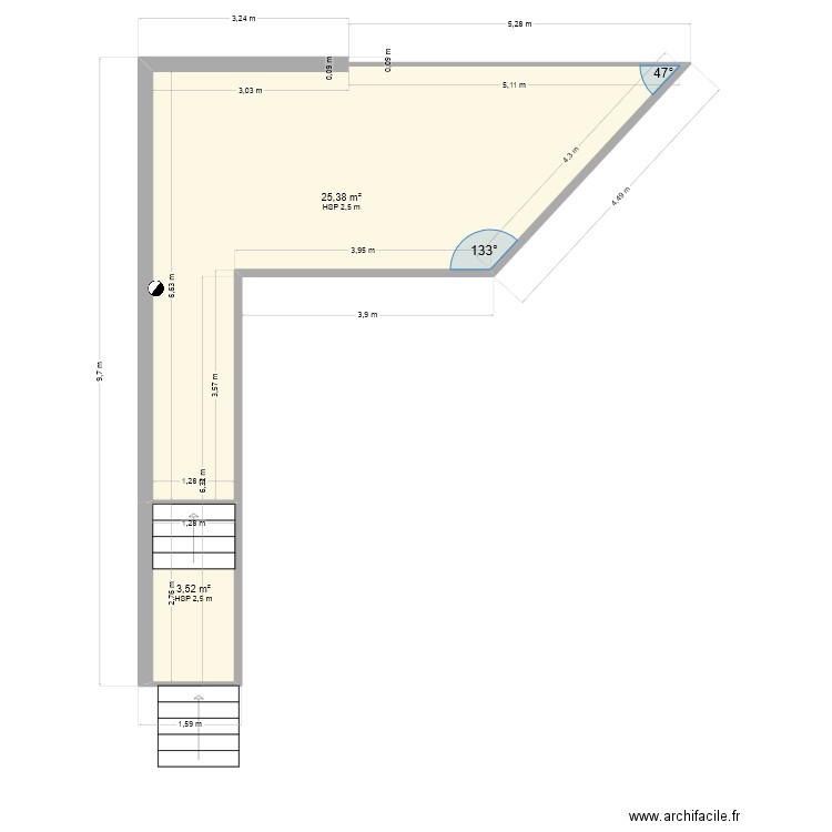 TERRASSE EXTERIEURE  FAURIE. Plan de 2 pièces et 29 m2
