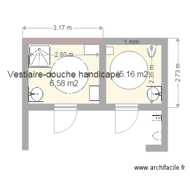 Plan vestiaires sanitaires Handicapé1. Plan de 0 pièce et 0 m2