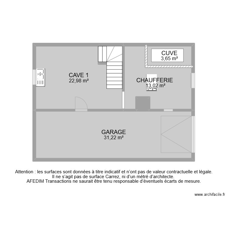 BI 10272 SOUS SOL. Plan de 5 pièces et 71 m2