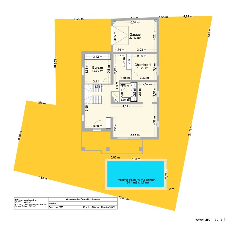 Plan modifié 1. Plan de 5 pièces et 114 m2