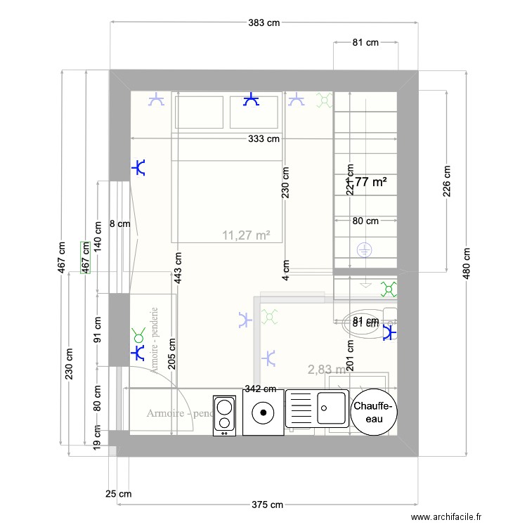 LE THOR STUDIO. Plan de 3 pièces et 16 m2