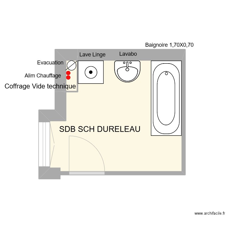 REFECTION SDB SEVI 2E ETAGE. Plan de 2 pièces et 7 m2