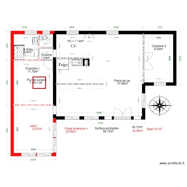 Patrick  chalet48    projet. Plan de 6 pièces et 88 m2