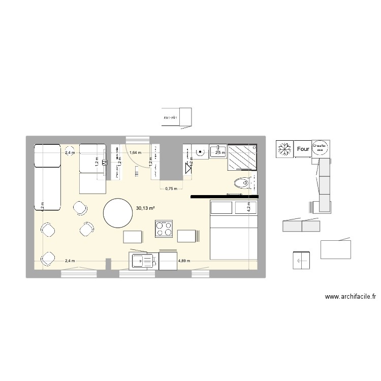 Version 2 Biarritz 11. Plan de 1 pièce et 30 m2
