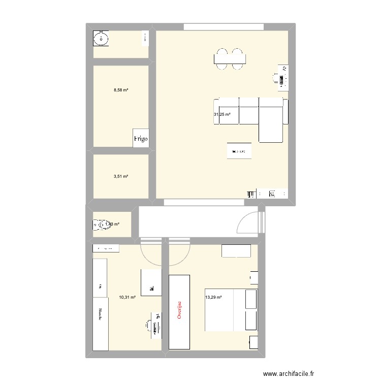 Fr Dubois 9/2. Plan de 6 pièces et 68 m2