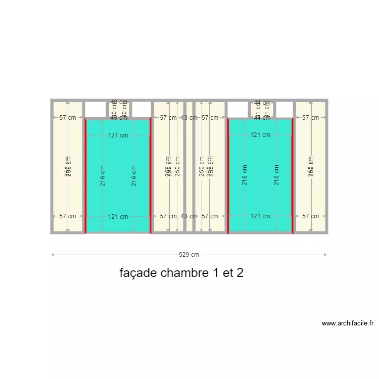 facade chambre  1et 2. Plan de 