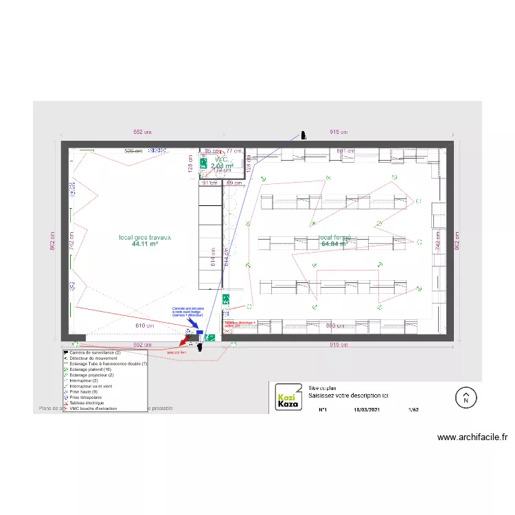 Plan electrique RDC d&eacute;pot. Plan de 