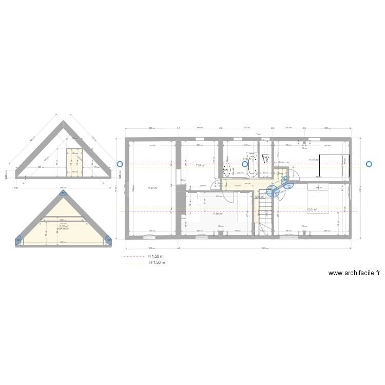 La Poupeliniere Comble coté. Plan de 10 pièces et 102 m2