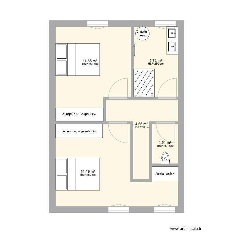 dulay. Plan de 6 pièces et 78 m2