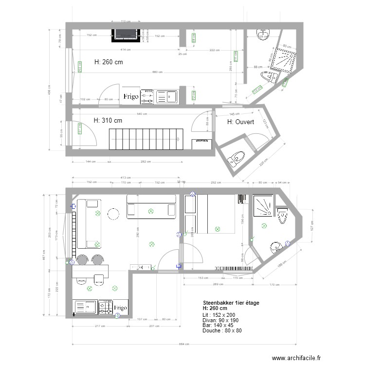 Ostende Steenbacker 1ier Apres. Plan de 5 pièces et 57 m2