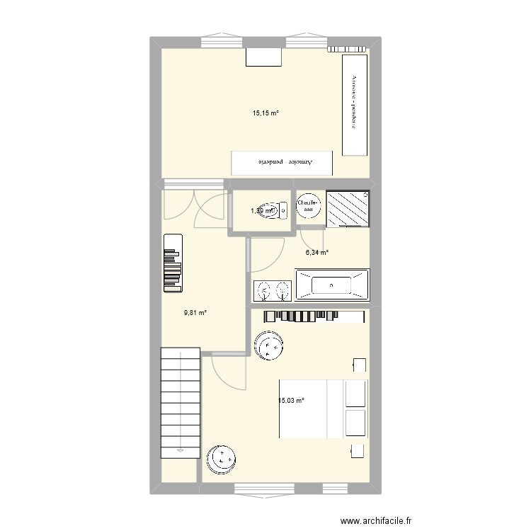 etage. Plan de 5 pièces et 48 m2