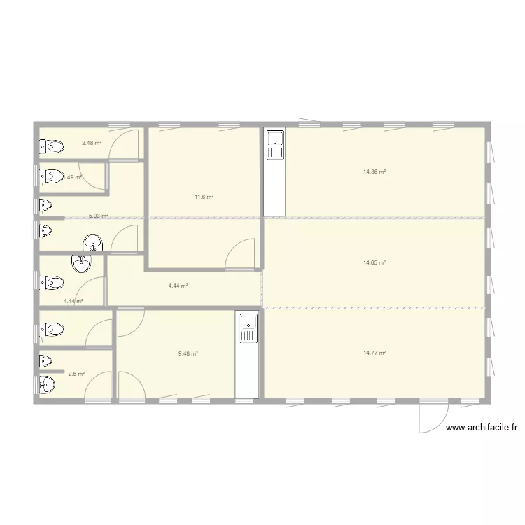 Hull office shared kitchen and shop cabin layout. Plan de 