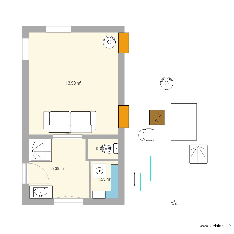 Grrr RdC 2023 - 20 douche 90x90. Plan de 4 pièces et 22 m2