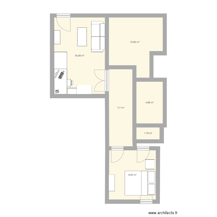 Salon. Plan de 6 pièces et 51 m2