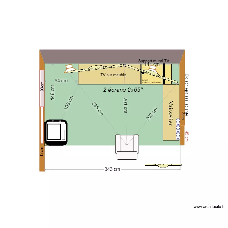 Coin TV 2 x 65" c. Plan de 