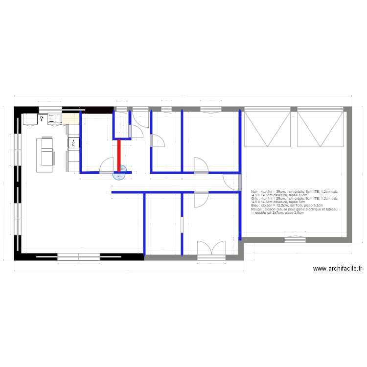 implantation cuisine. Plan de 7 pièces et 137 m2