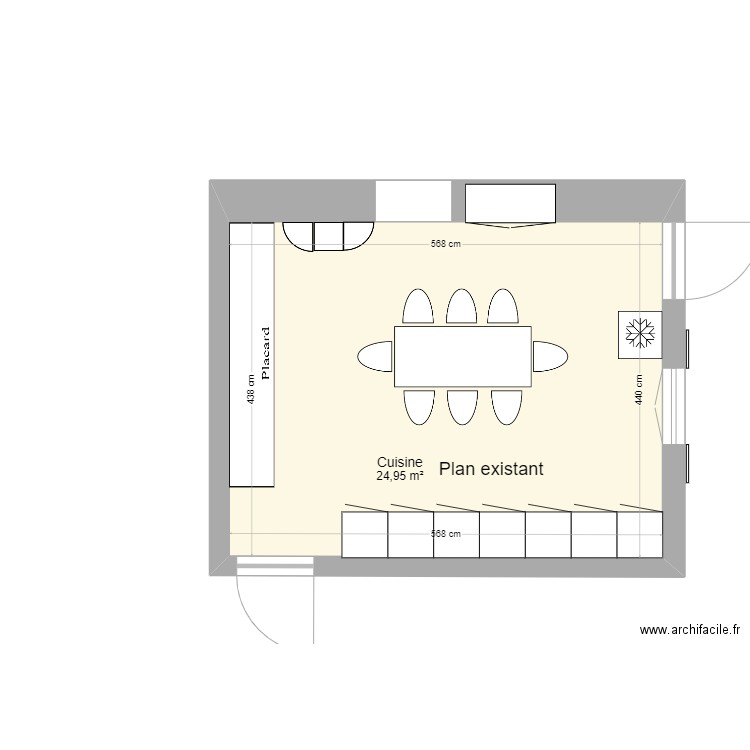 Cuisine de St Pierre. Plan de 1 pièce et 25 m2