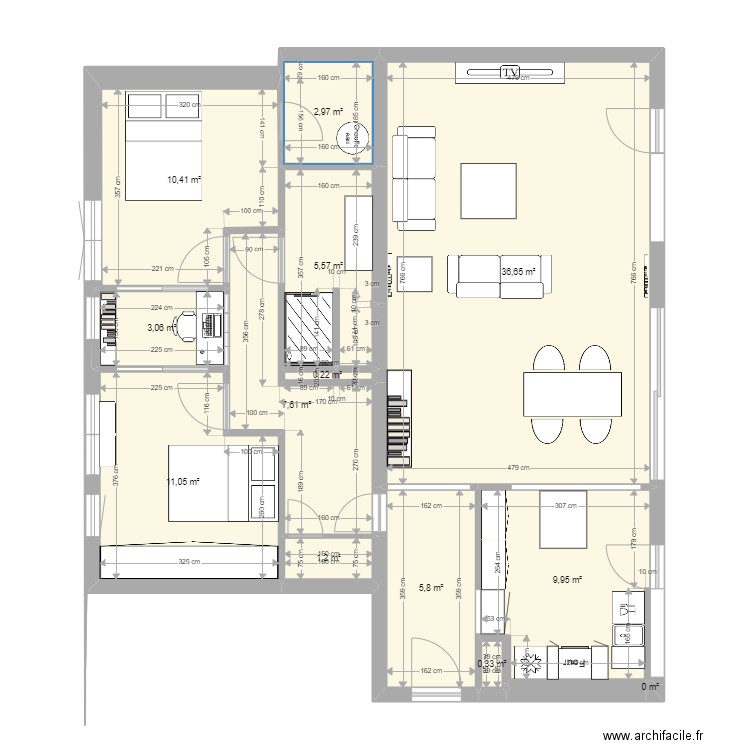 les lilas. Plan de 13 pièces et 95 m2