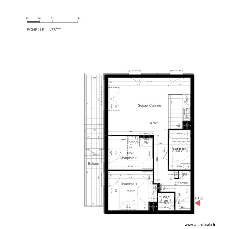 B103 - ORIGINAL. Plan de 9 pièces et 65 m2