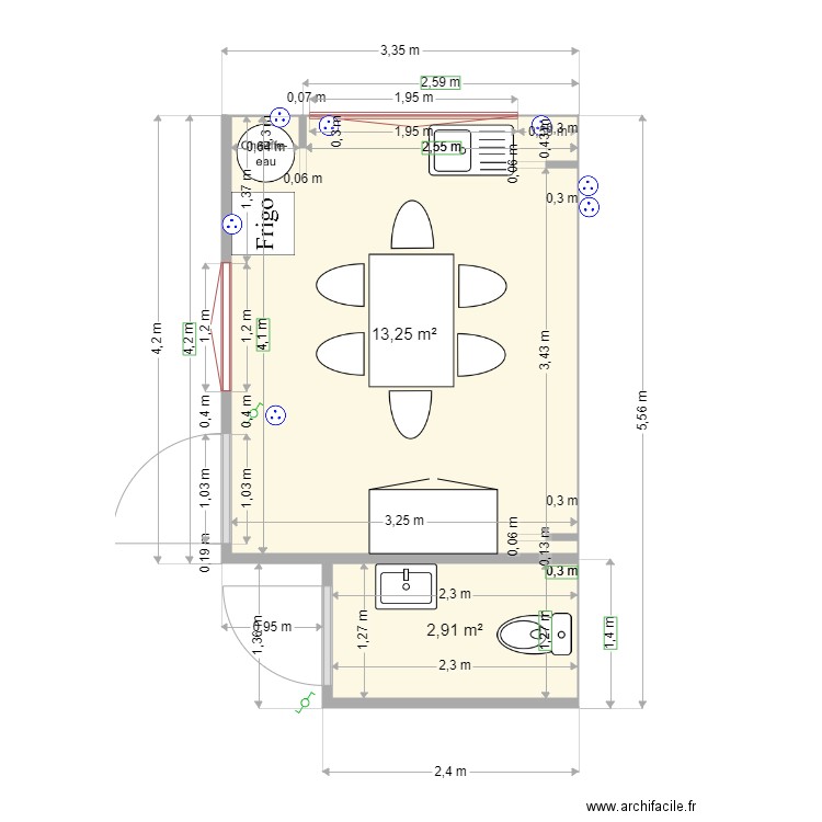 cuisine wc. Plan de 2 pièces et 16 m2