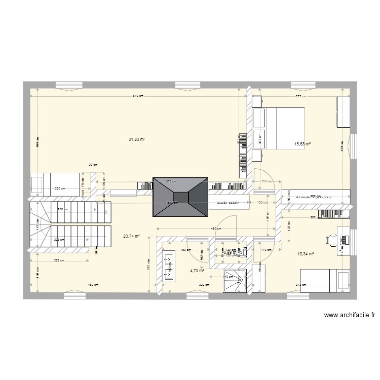 Blancs Curés 1e étage. Plan de 6 pièces et 87 m2