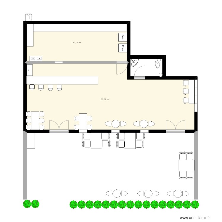 salon de café. Plan de 2 pièces et 76 m2