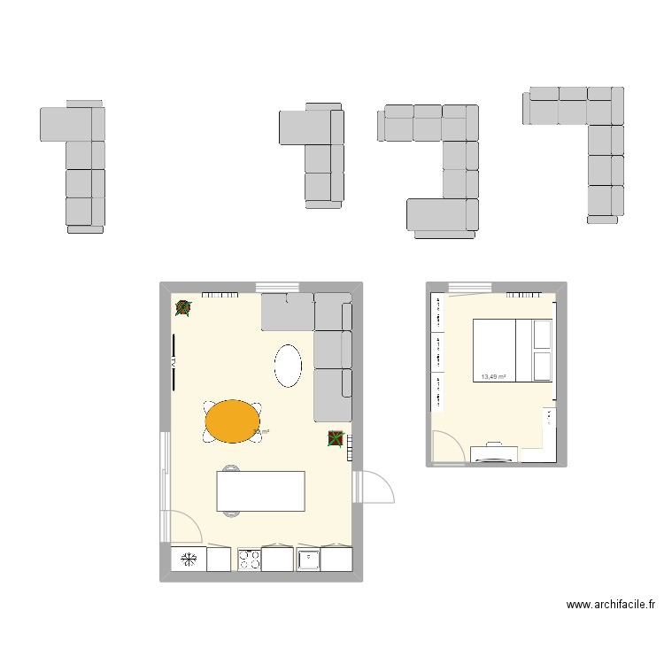 T4 BRON ver1. Plan de 2 pièces et 45 m2