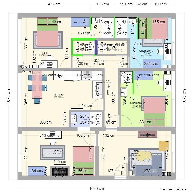 CJ _ Projet coloc 3 Pl. de la Liberté Saint-Brieuc, Bretagne_Projeté_v1. Plan de 11 pièces et 92 m2