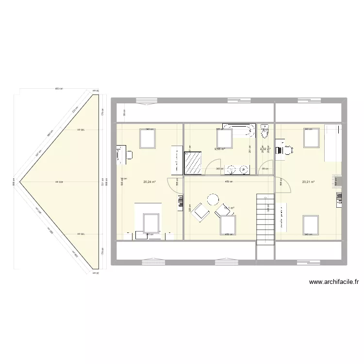 trugalle 2023 Etage Projet 2 chambres 6ml avec pan coupe. Plan de trugalle 2023 Etage Projet 2 chambres 6ml avec pan coupe. Plan de