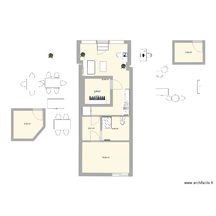 travaux 2. Plan de 7 pièces et 54 m2