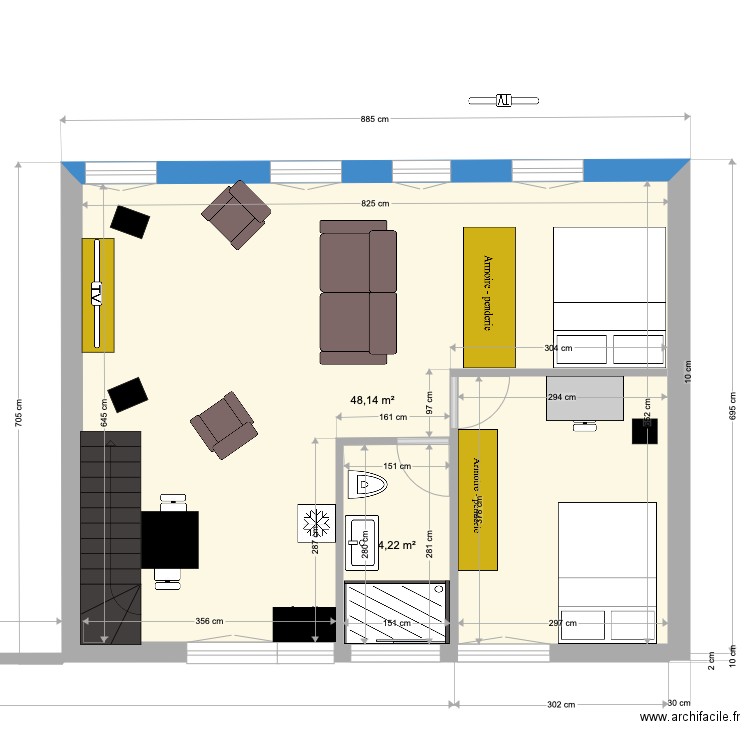 greniefr3. Plan de 2 pièces et 52 m2