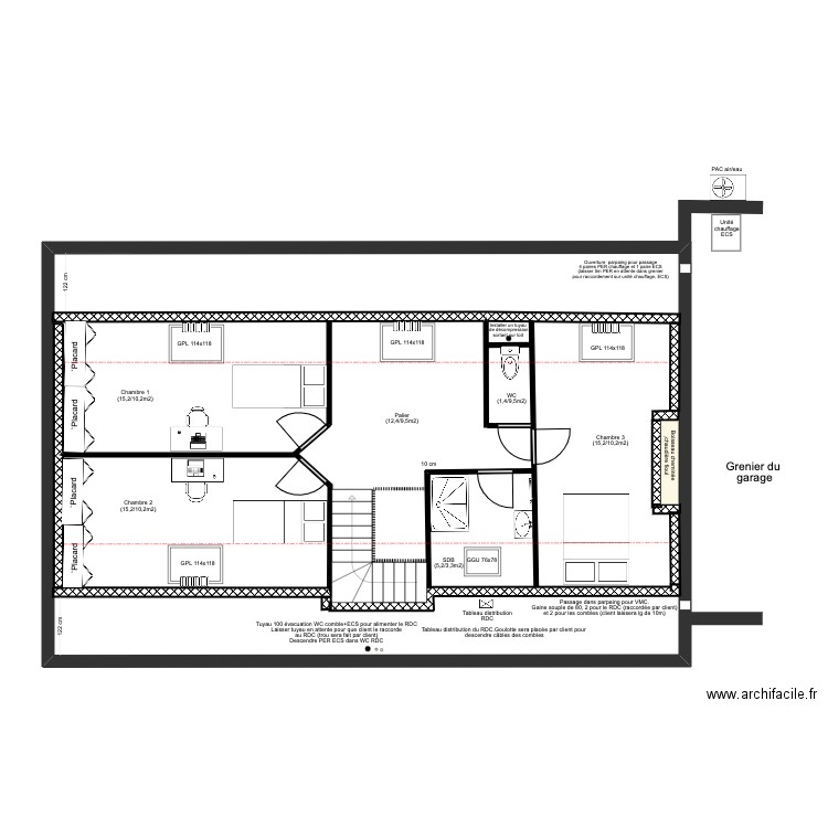 12Comble. Plan de 1 pièce et 110 m2