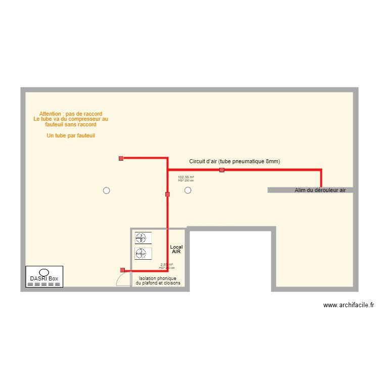 reseau air. Plan de 3 pièces et 108 m2