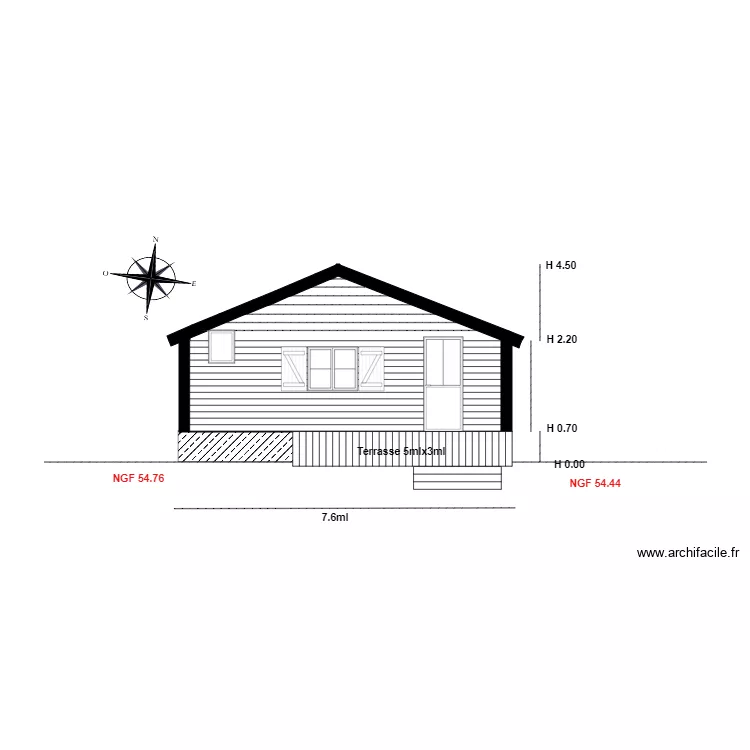 Facade NORD      chalet 56. Plan de 
